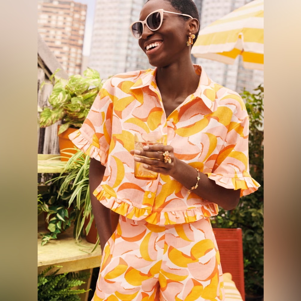 Kate Spade Peaches Cropped Linen Ruffle Top - Picture 5 of 7